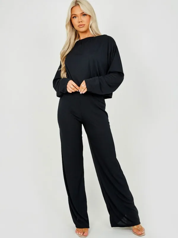 Marian Off Shoulder Ribbed Co-ord In Black sold by Vivichi