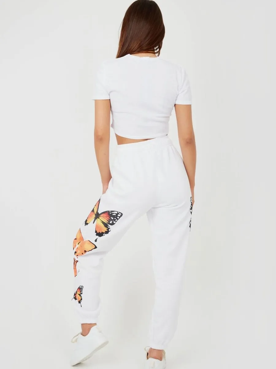 Machela Butterfly Graphic Oversized Fleece Joggers In White sold by Vivichi product image thumbnail 5