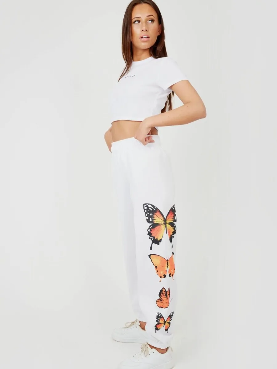 Machela Butterfly Graphic Oversized Fleece Joggers In White sold by Vivichi product image thumbnail 2