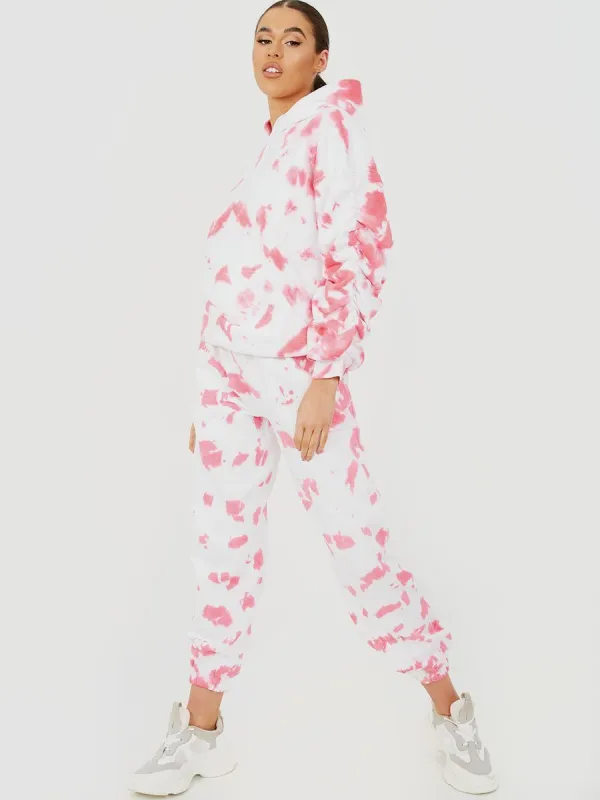 Angella Tie-Dye Oversized Fleece Joggers In Pink sold by Vivichi