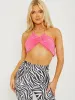 Simona Gold Chain Halter Crop Top In Fuchsia sold by Vivichi