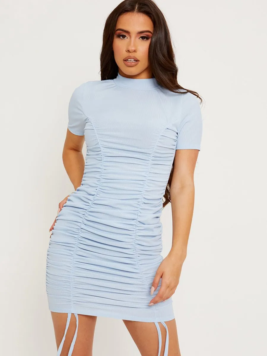 Aimie High Neck Ribbed Ruched Dress In Blue sold by Vivichi product image thumbnail 2