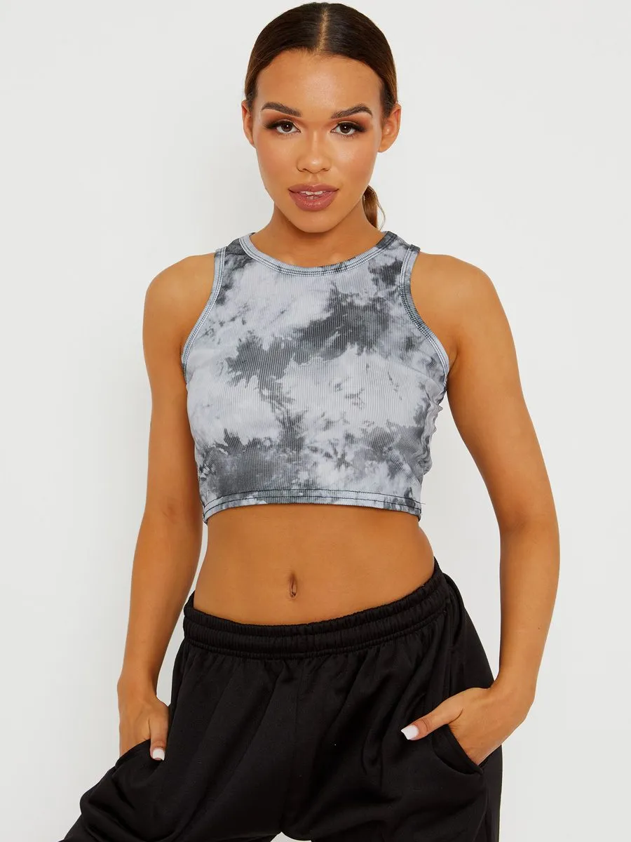 Angelle Tie-Dye Ribbed Vest Crop Top In Grey sold by Vivichi