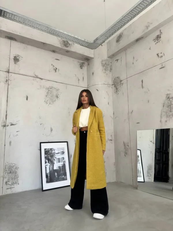 *PRE-ORDER* Carla Double Breasted Collar Tweed Coat In Chartreuse sold by Vivichi