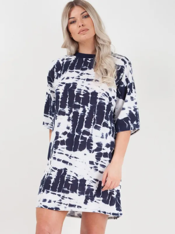 Paloma Tie Dye Oversized Boyfriend Tunic T-Shirt In Blue made by Vivichi