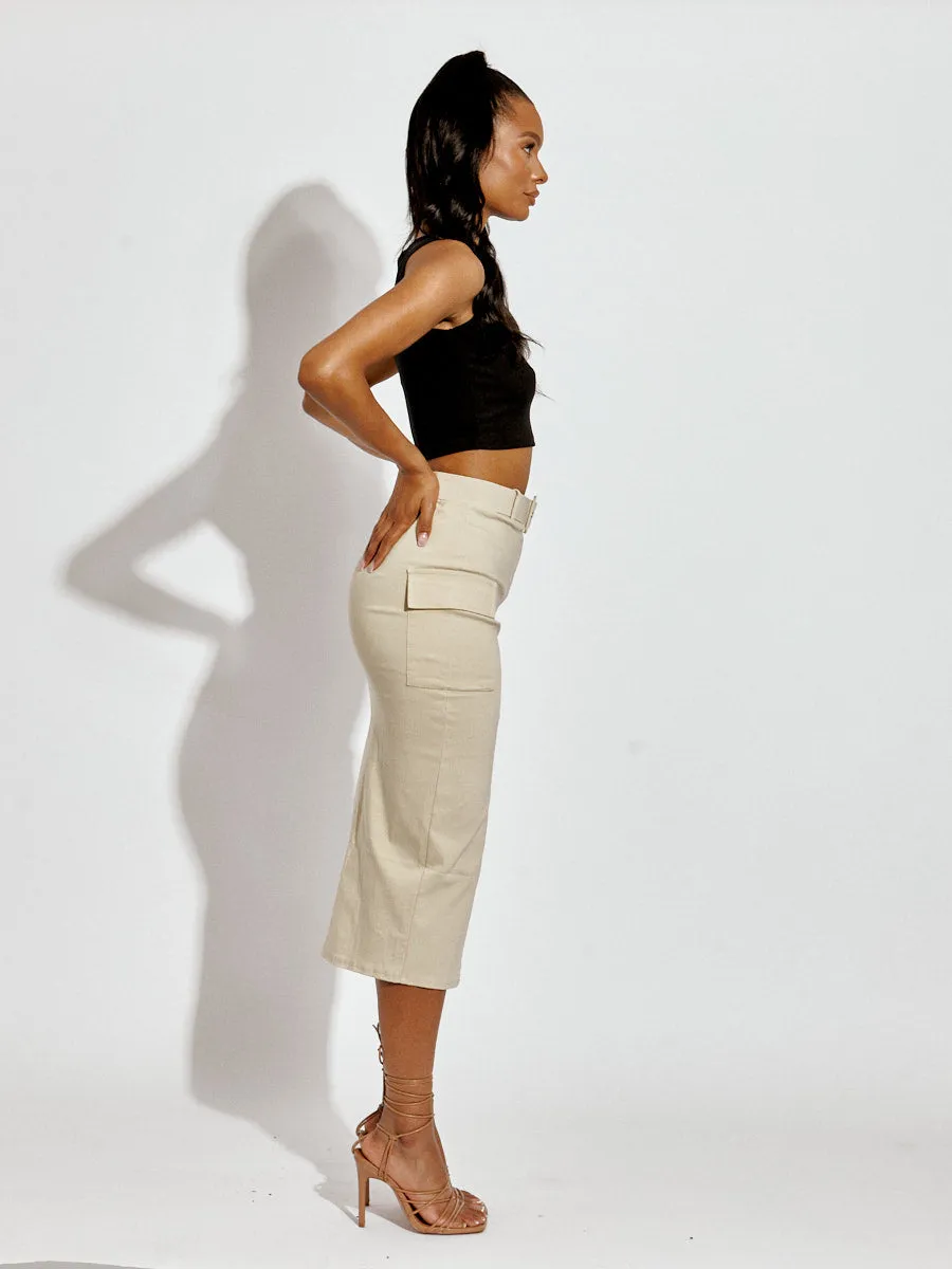 Tasha Slit Cargo Style Midi Skirt With Matching Belt In Stone sold by Vivichi product image thumbnail 3