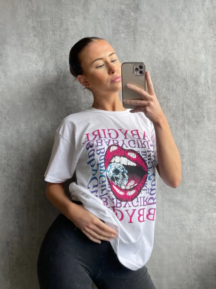 Yvonne Skull Lips Graphic Printed T-Shirt In White sold by Vivichi