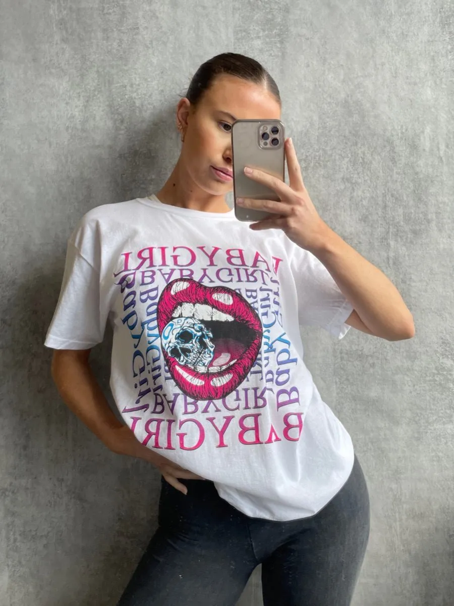 Yvonne Skull Lips Graphic Printed T-Shirt In White sold by Vivichi product image thumbnail 2