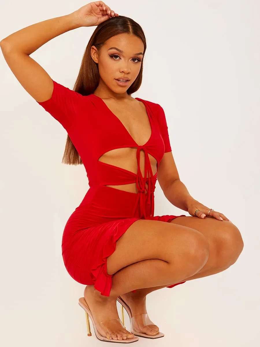 Jaki Cut Out Frill Hem Ruched Dress In Red sold by Vivichi product image thumbnail 2