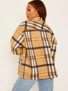 Colette Classic Thick Colour Block Checked Shirt Jacket Shacket In Camel sold by Vivichi
