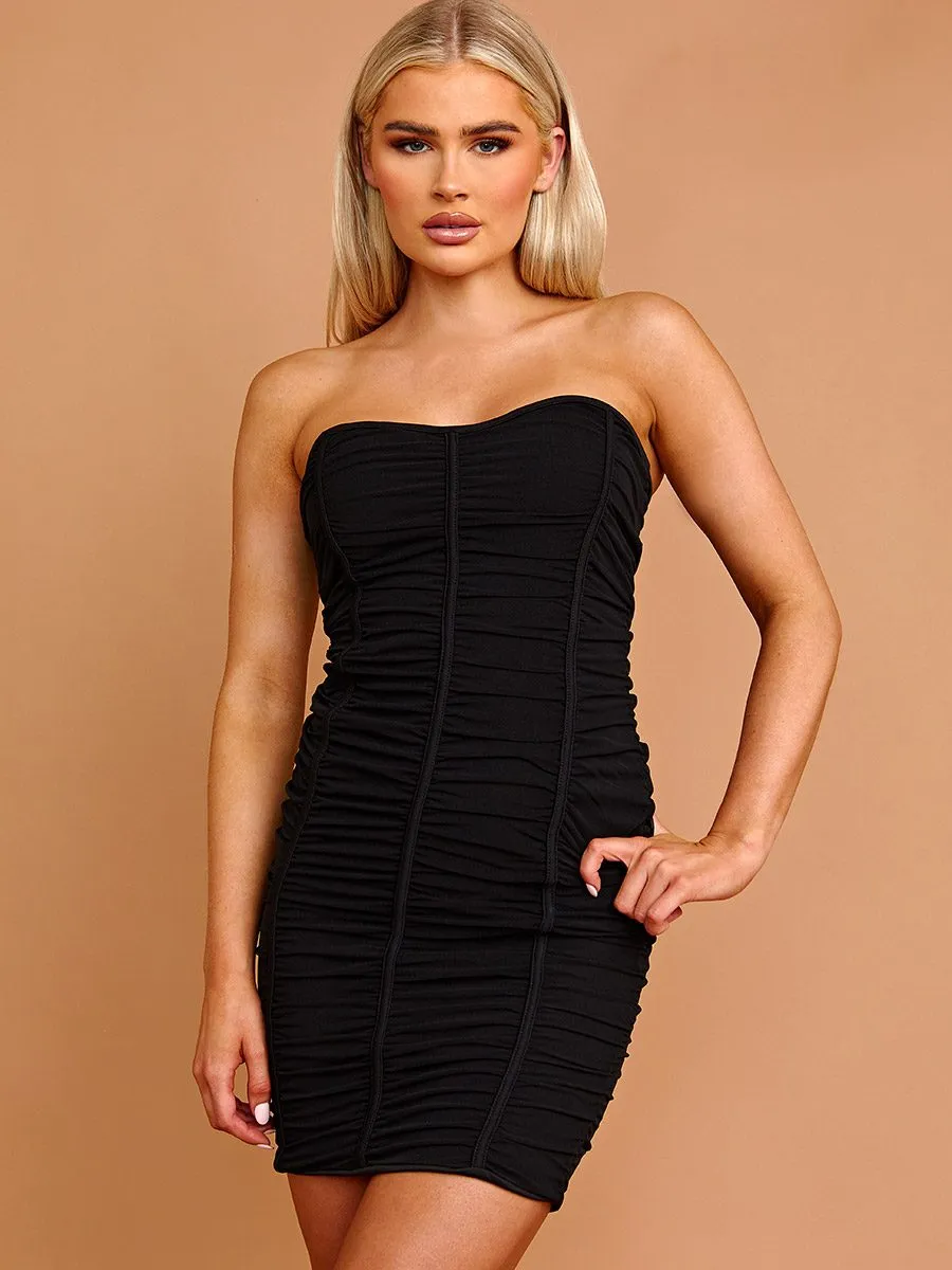 Yona Ruched Mesh Bandeau Dress In Black sold by Vivichi product image thumbnail 3
