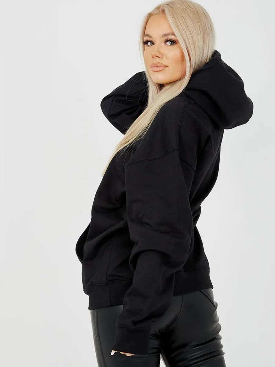 Rose Butterfly Graphic Print Fleeced Hoodie In Black sold by Vivichi product image thumbnail 3