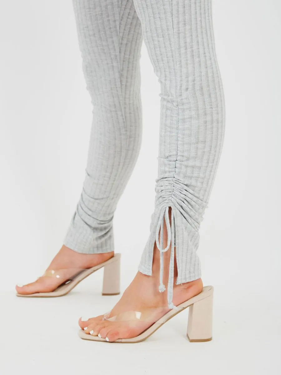 Donna Double Ruched Crop Top & Trouser Ribbed Co-ord In Grey sold by Vivichi product image thumbnail 3