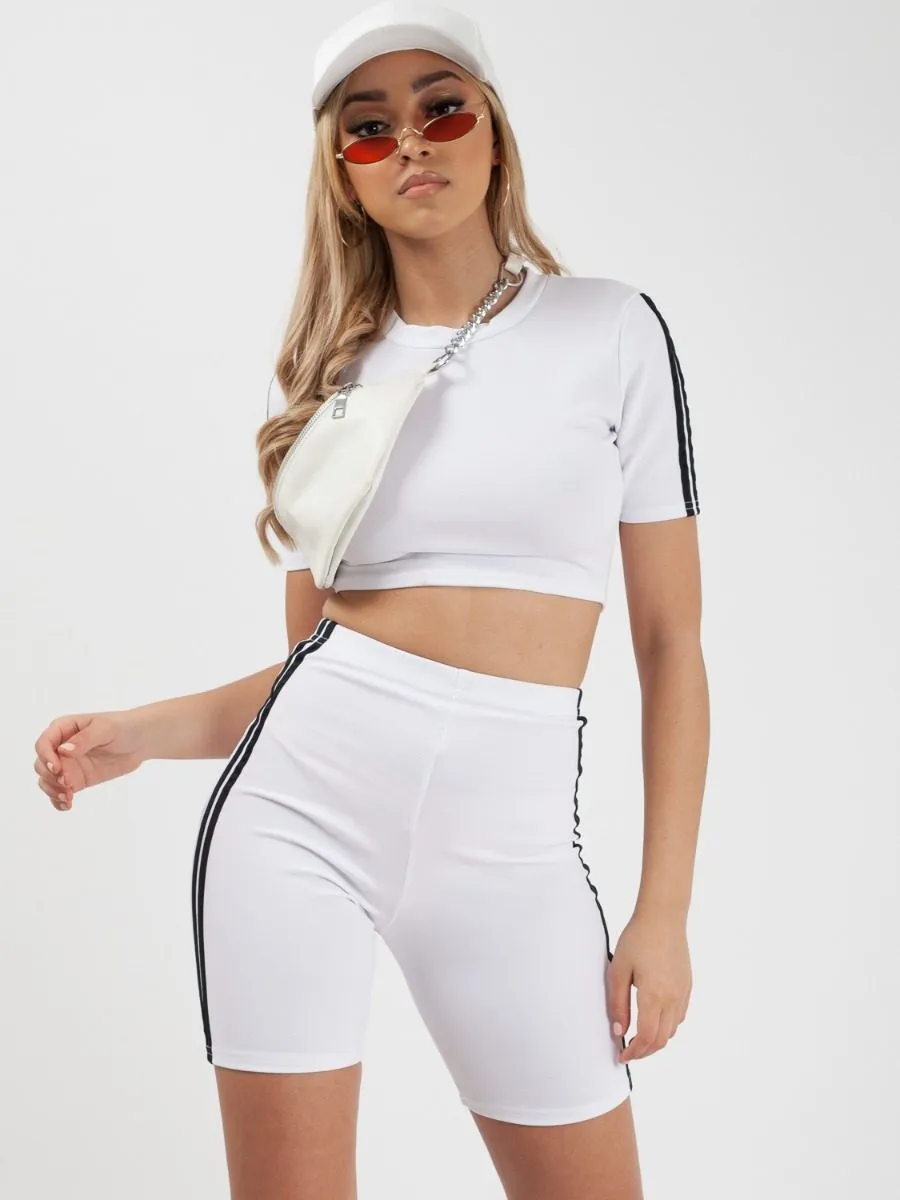 Ally Side Stripe Crop Top & Shorts Co-ord In White sold by Vivichi product image thumbnail 2