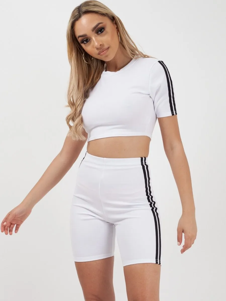 Ally Side Stripe Crop Top & Shorts Co-ord In White sold by Vivichi product image thumbnail 3