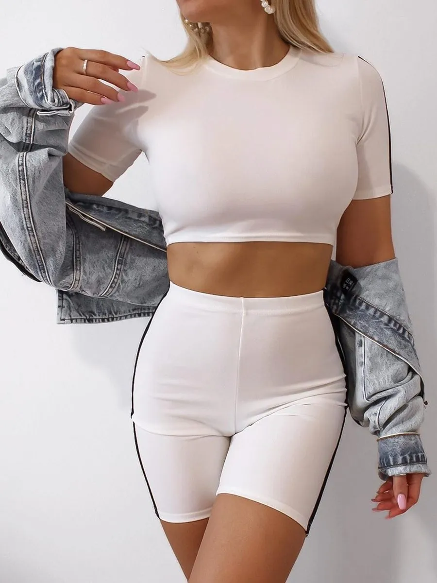 Ally Side Stripe Crop Top & Shorts Co-ord In White sold by Vivichi product image thumbnail 4