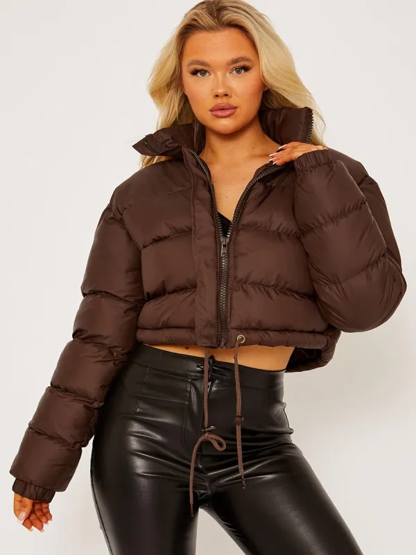 Dora Cropped Puffer Jacket In Dark Chocolate sold by Vivichi
