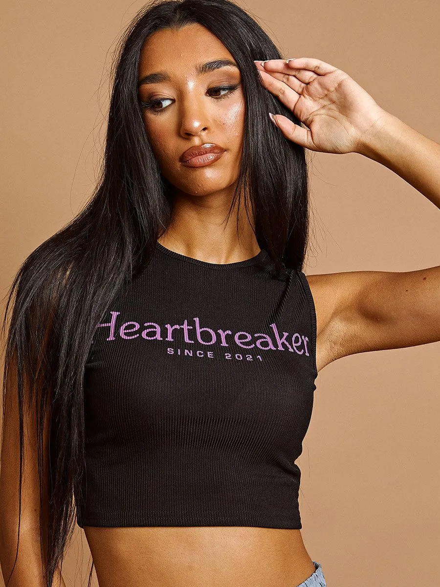 Phebe Heartbreaker Ribbed Vest Crop Top In Black sold by Vivichi product image thumbnail 2