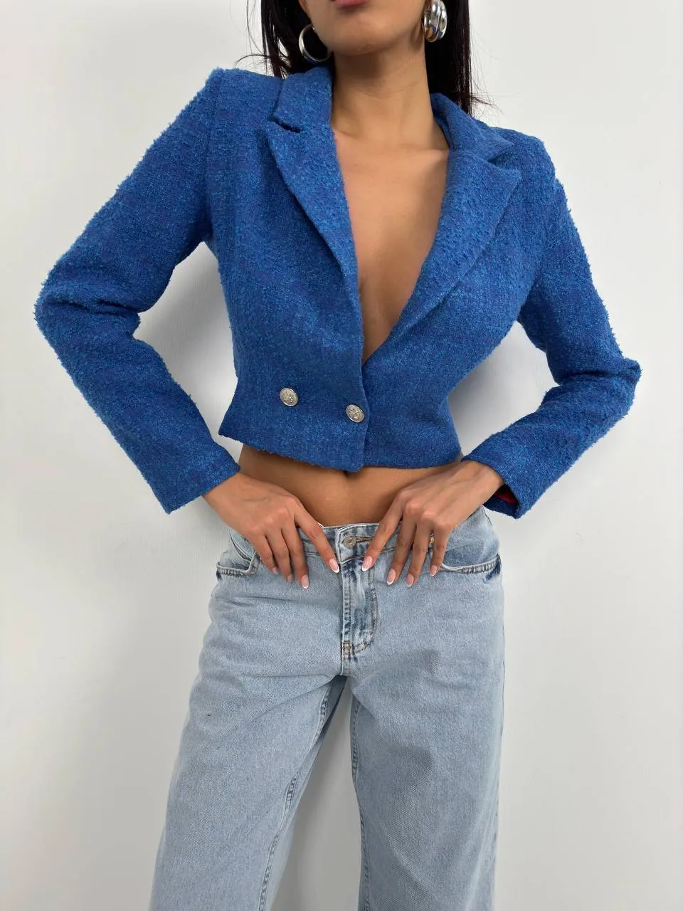 **PRE-ORDER** Mercy Tweed Crop Blazer Jacket In Royal sold by Vivichi product image thumbnail 2