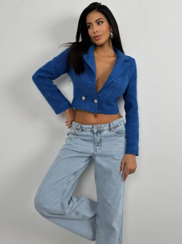 **PRE-ORDER** Mercy Tweed Crop Blazer Jacket In Royal sold by Vivichi