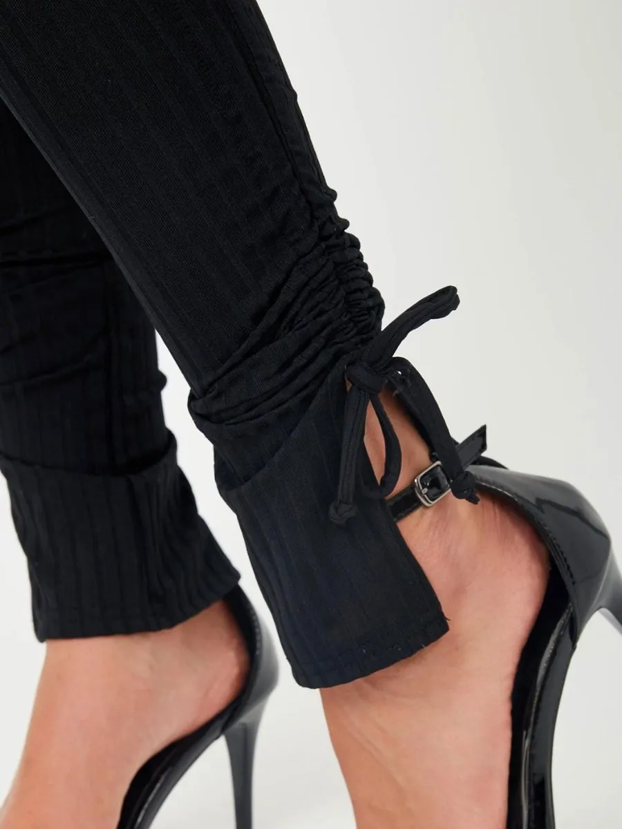 Donna Double Ruched Crop Top & Trouser Ribbed Co-ord In Black sold by Vivichi product image thumbnail 3