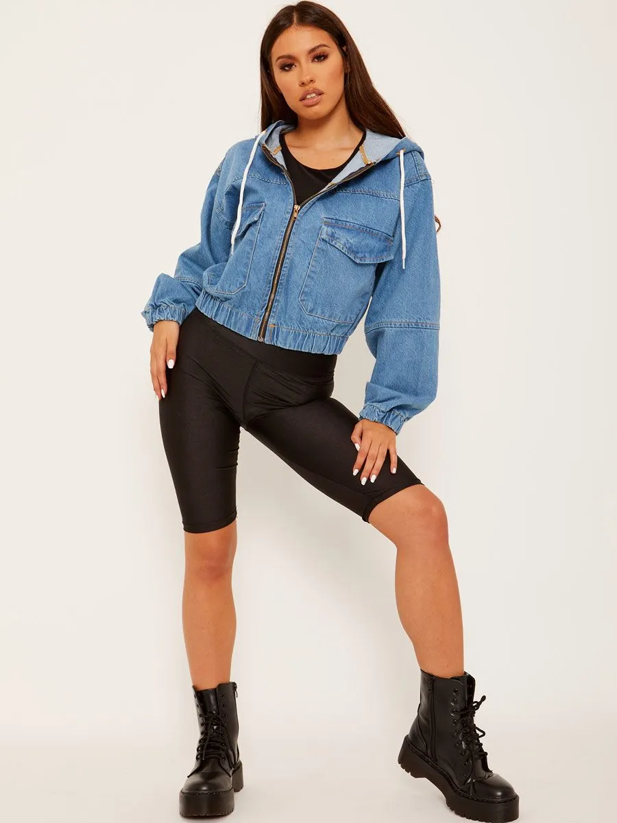 Kerie Cropped Denim Jacket With Hood In Blue sold by Vivichi product image thumbnail 4