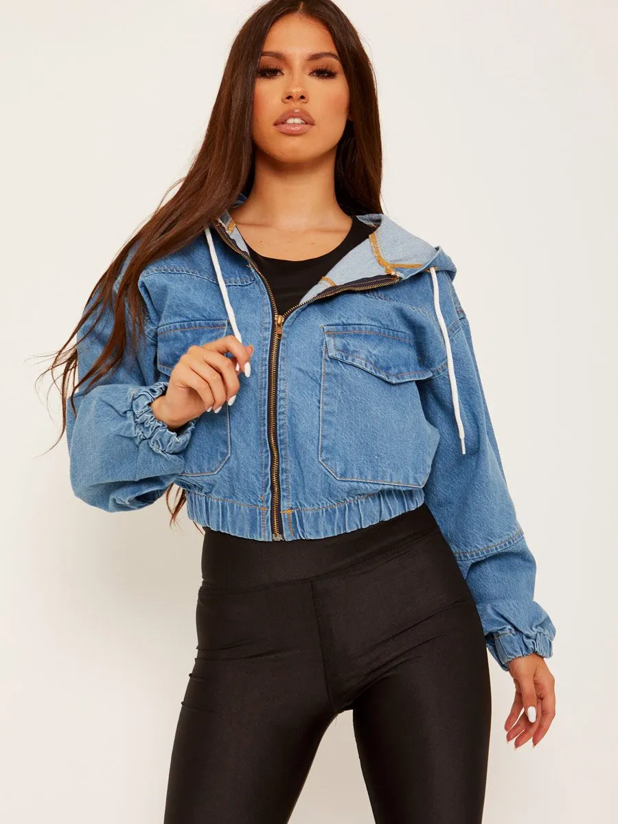 Kerie Cropped Denim Jacket With Hood In Blue sold by Vivichi product image thumbnail 2