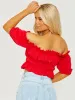 Ailin Ruched Frill Bardot Crop Top In Red sold by Vivichi