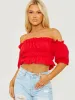 Ailin Ruched Frill Bardot Crop Top In Red sold by Vivichi