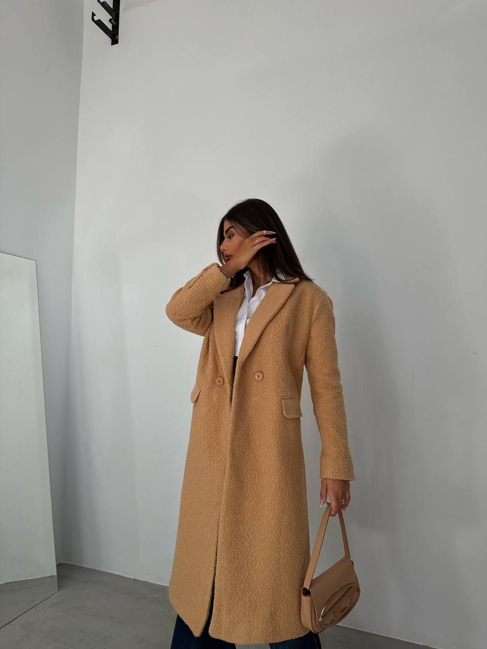 *PRE-ORDER* Carla Double Breasted Collar Tweed Coat In Camel sold by Vivichi