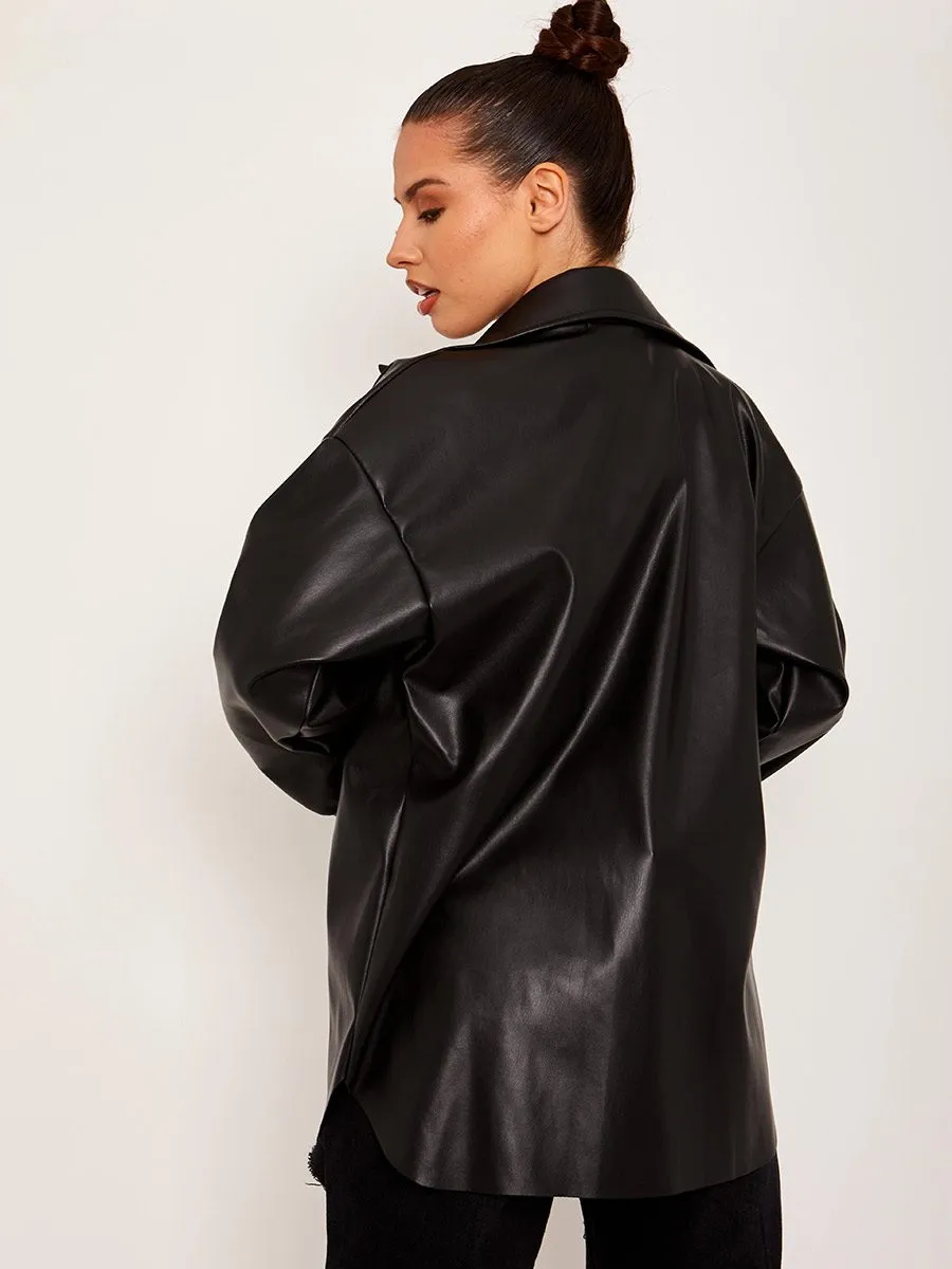 Keira Faux leather PU Shacket In Black sold by Vivichi product image thumbnail 4