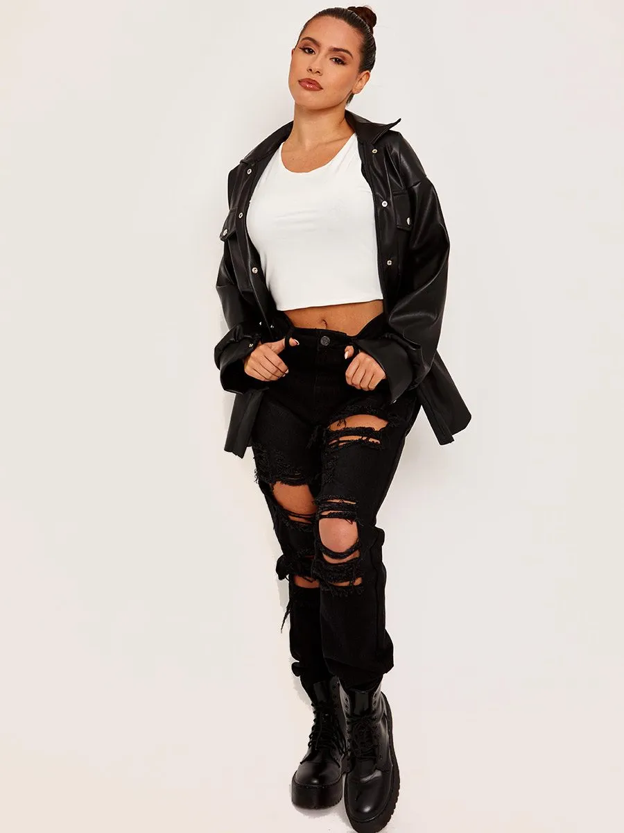 Keira Faux leather PU Shacket In Black sold by Vivichi product image thumbnail 2