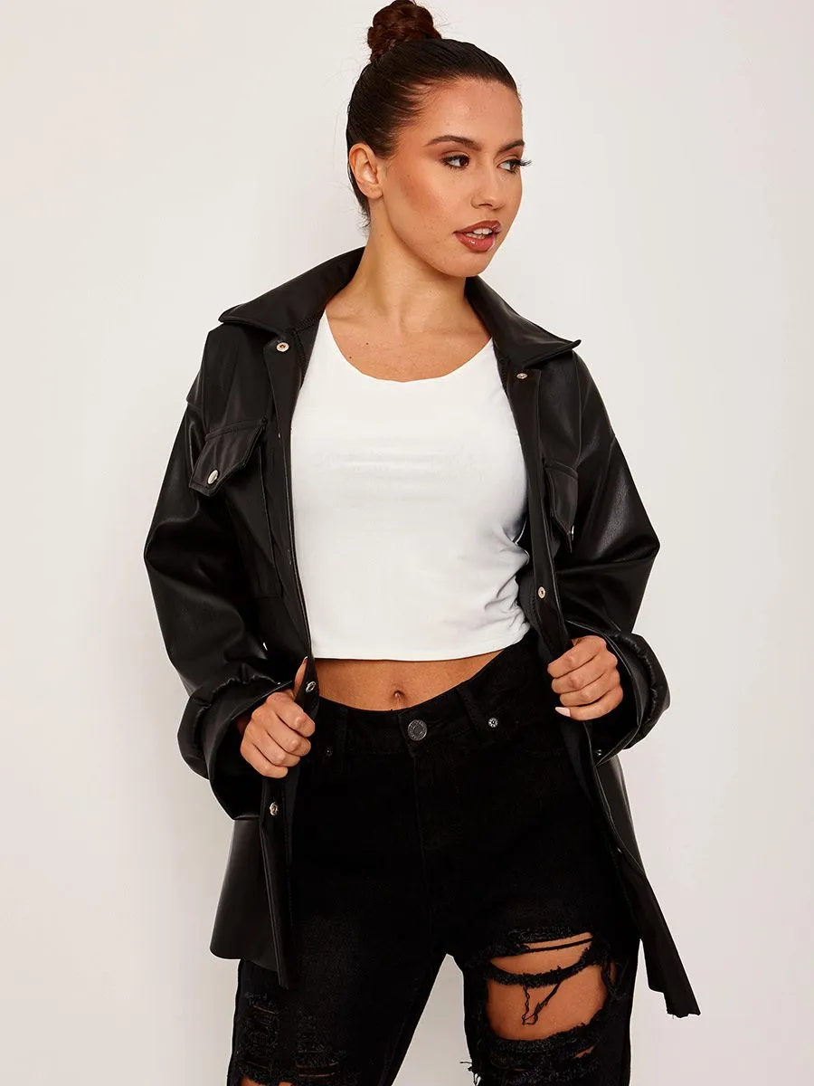 Keira Faux leather PU Shacket In Black sold by Vivichi product image thumbnail 3