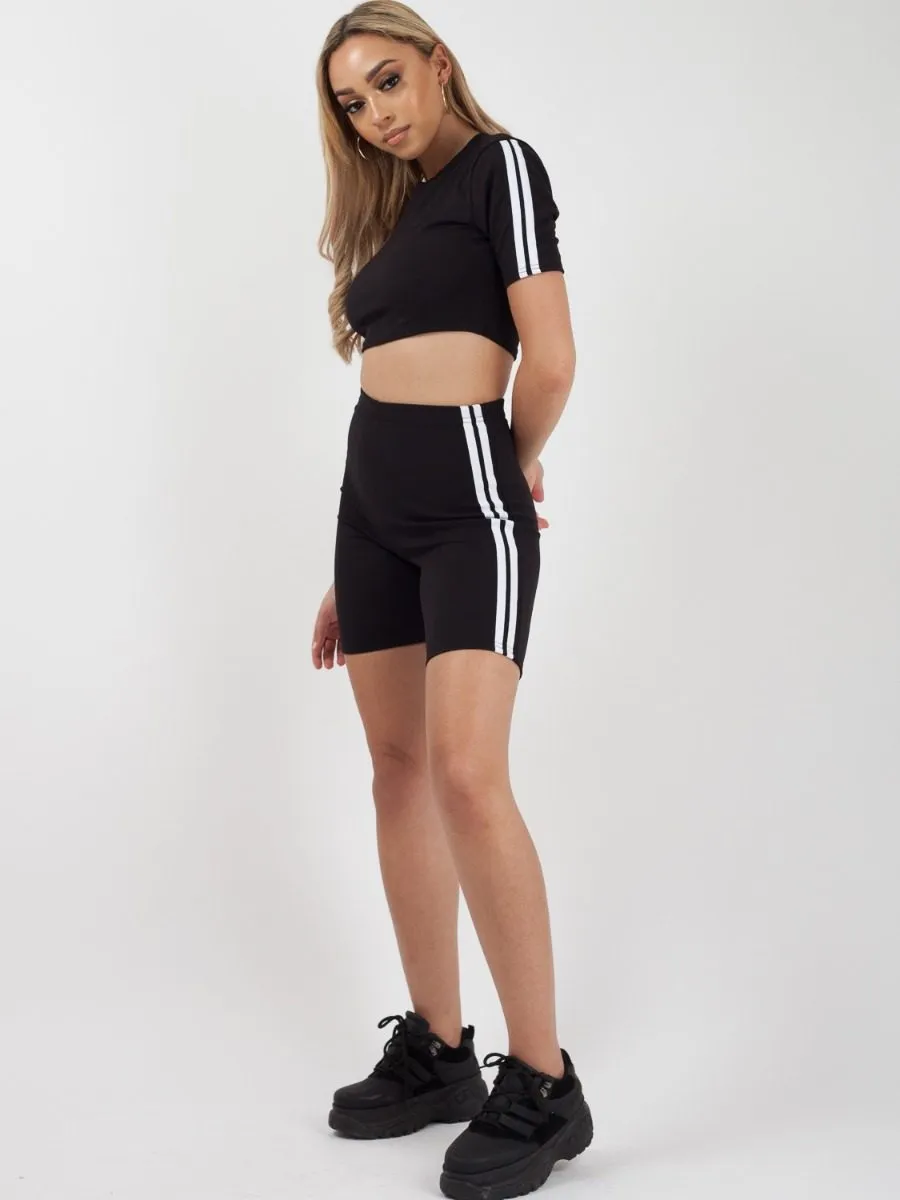 Ally Side Stripe Crop Top & Shorts Co-ord In Black sold by Vivichi product image thumbnail 5
