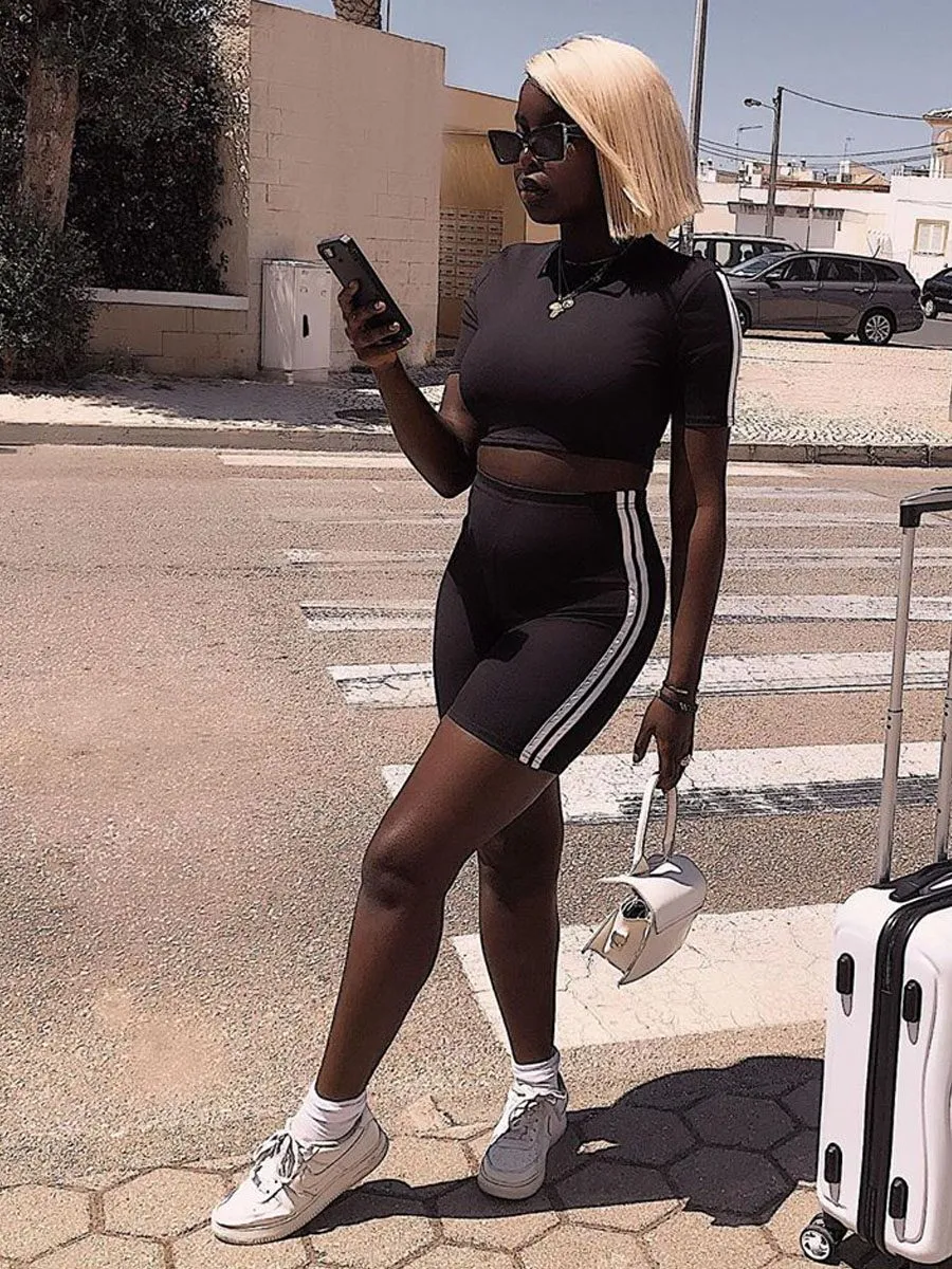 Ally Side Stripe Crop Top & Shorts Co-ord In Black sold by Vivichi product image thumbnail 3