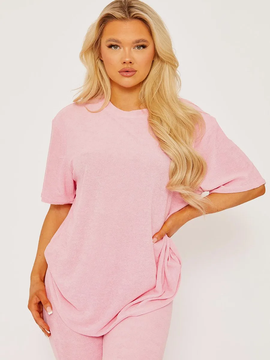 Jeni Towelling Fabric Oversized Top & Flare Trouser Co-ord In Pink sold by Vivichi product image thumbnail 3