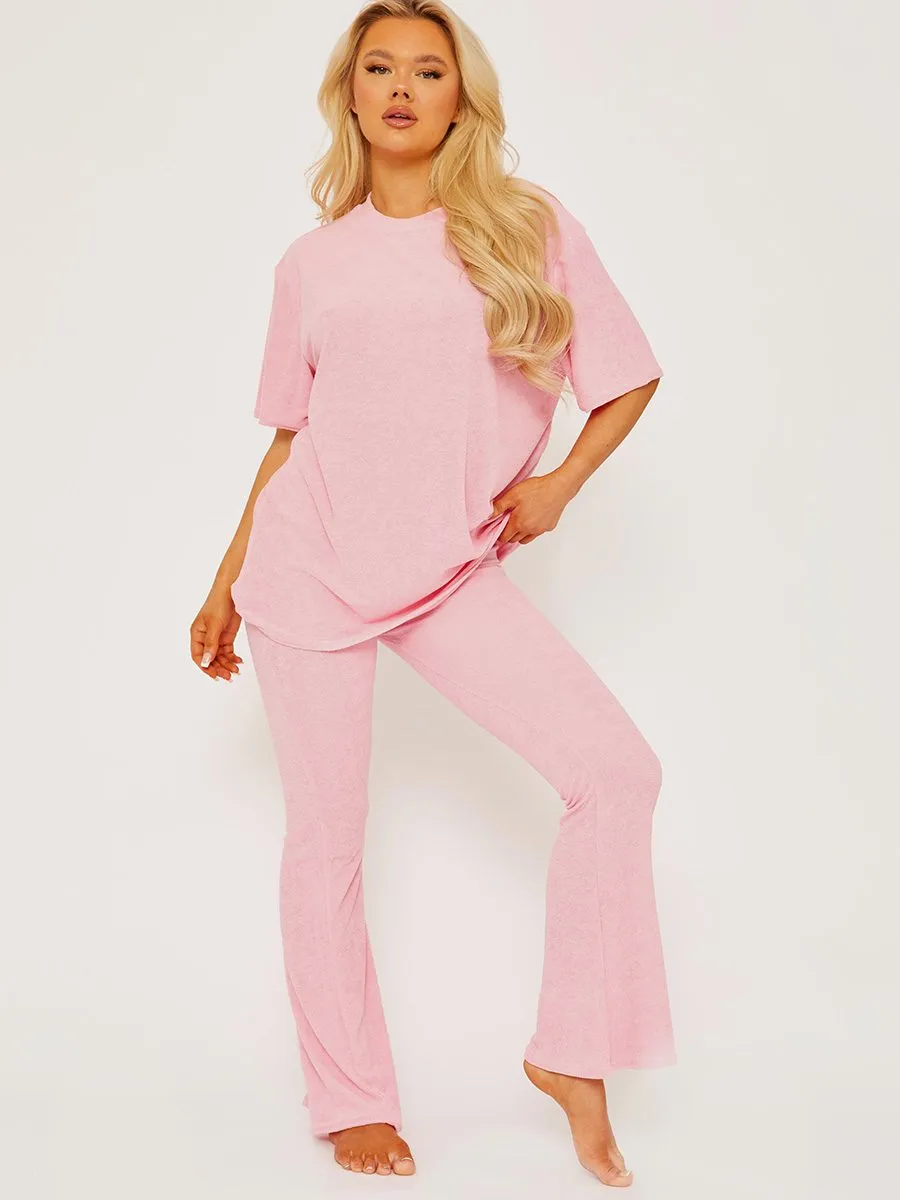 Jeni Towelling Fabric Oversized Top & Flare Trouser Co-ord In Pink sold by Vivichi product image thumbnail 2