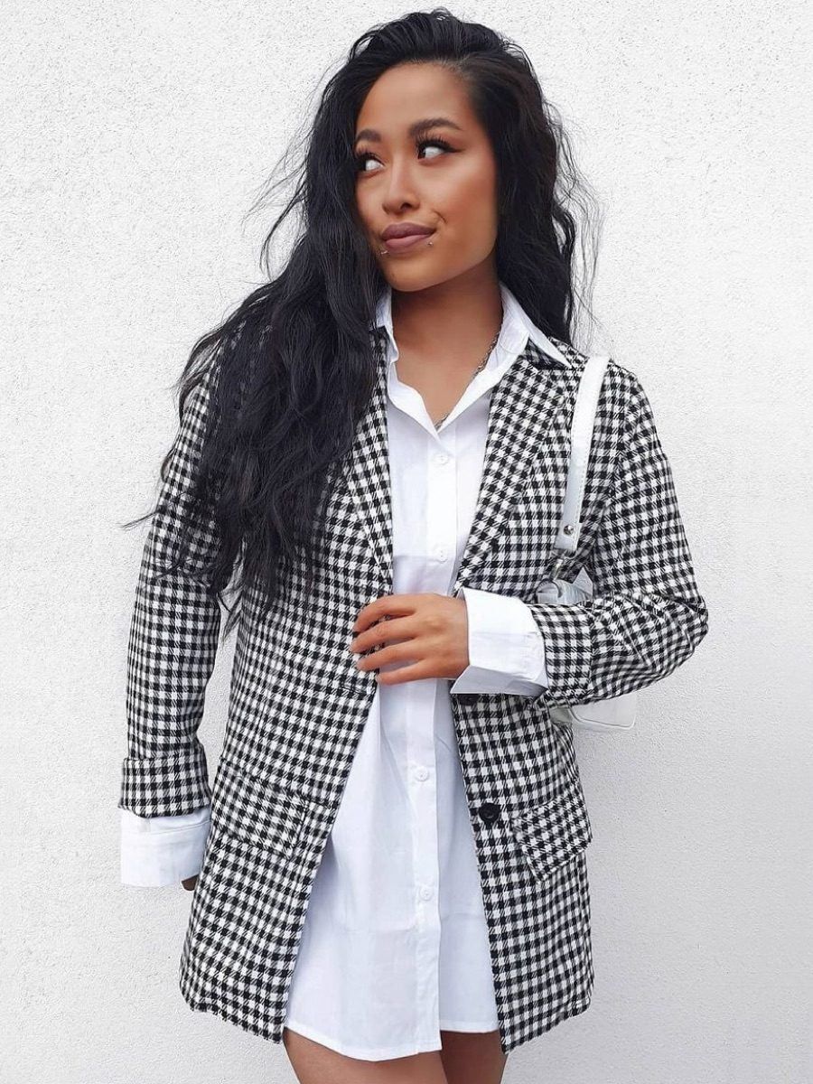 Paigee Longline Checked Blazer In Monochrome sold by Vivichi product image thumbnail 2
