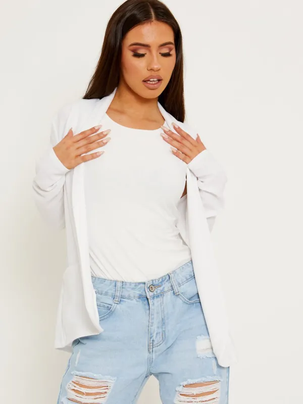 Kris Textured Open Blazer In White sold by Vivichi