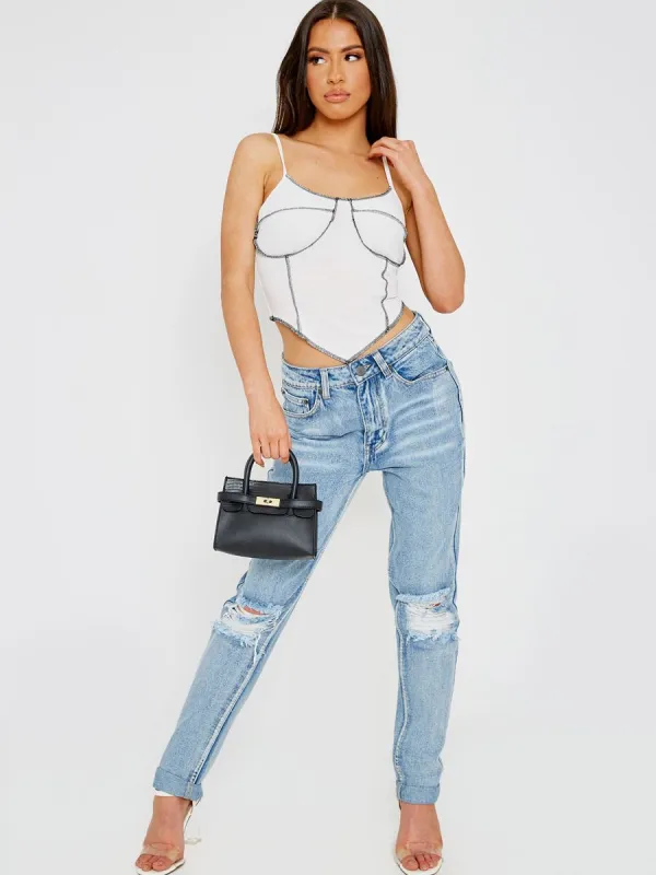 Carlie Stitch Detail Bust Cami Crop Top In White sold by Vivichi