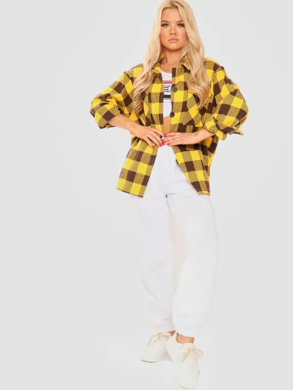 Tilly Oversized Button Up Tartan Check Shirt In Mustard sold by Vivichi