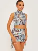 Imogen Marble Print Crop Top & Ruched Skirt Co-ord In Blue sold by Vivichi