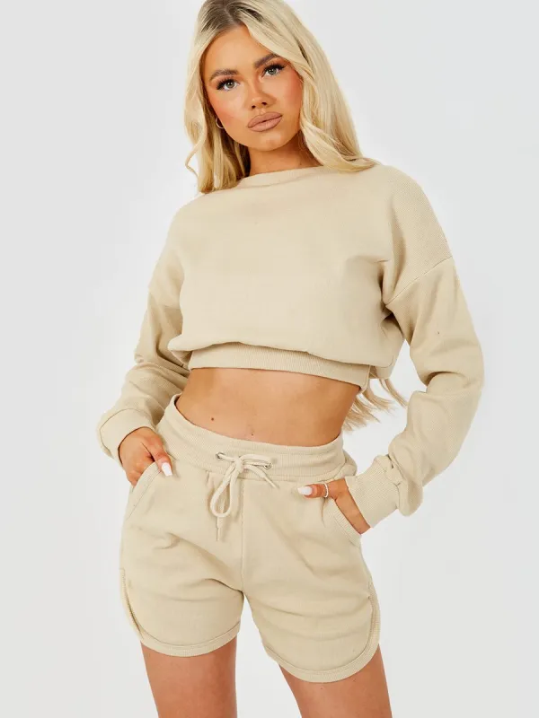 Levi Ribbed Crop Top & Shorts Co-ord In Stone sold by Vivichi