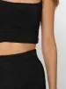 Meagan Slinky Ruched Crop Top & Skirt Co-ord In Black sold by Vivichi