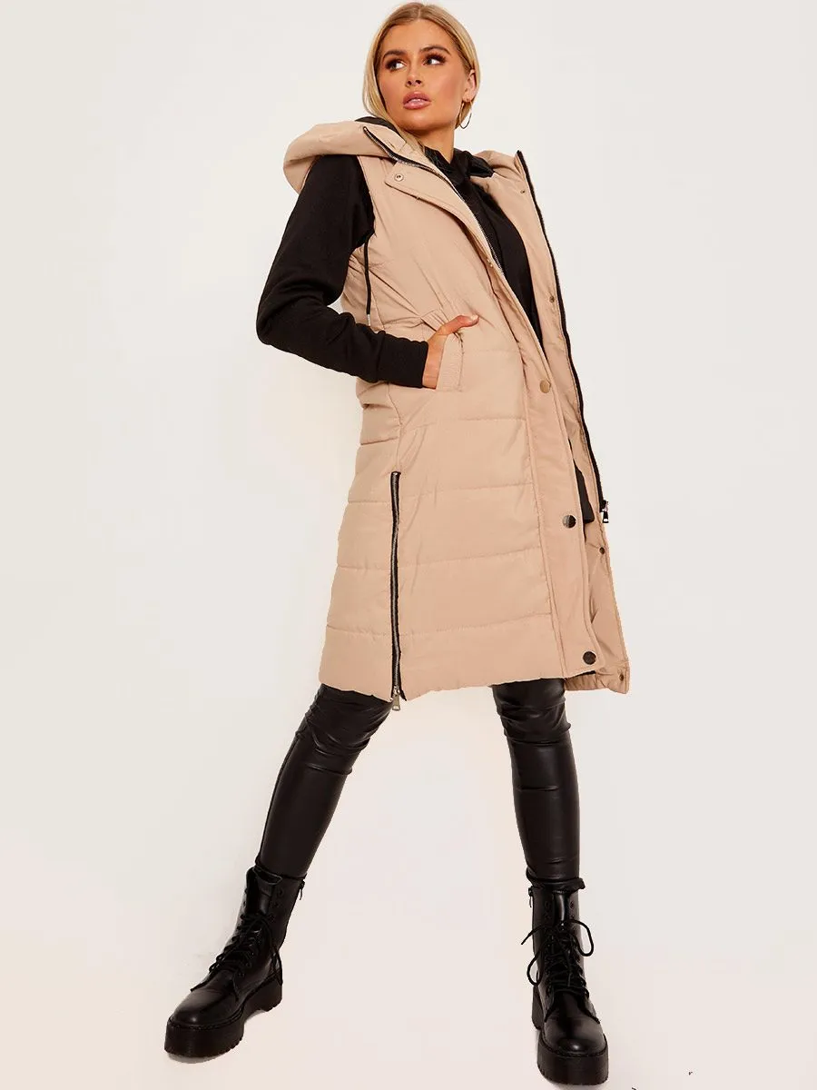 Michele Longline Hooded Puffer Gilet In Stone sold by Vivichi product image thumbnail 2