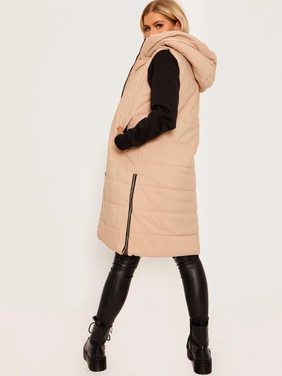 Michele Longline Hooded Puffer Gilet In Stone sold by Vivichi product image thumbnail 4