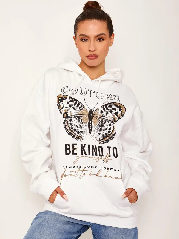 Corey Couture Butterfly Graphic Fleeced Hoodie In White sold by Vivichi