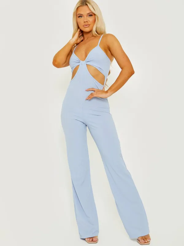 Devin Cut Out Ribbed Cami Jumpsuit In Blue sold by Vivichi