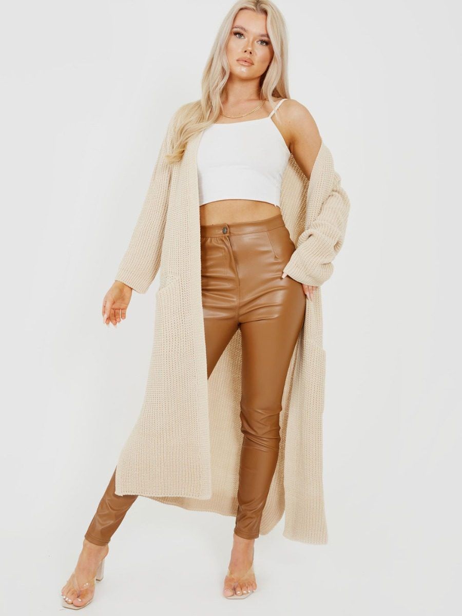 Leeka Longline Knitted Open Cardigan In Stone sold by Vivichi product image thumbnail 2