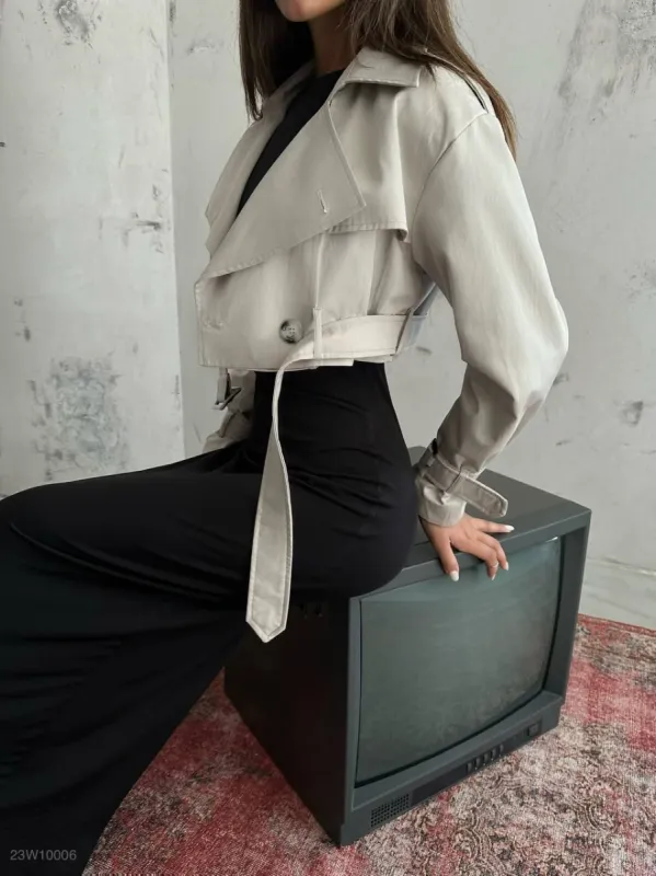 *PRE-ORDER* Cherine Belt Detail Cropped Trench Coat In Cream sold by Vivichi